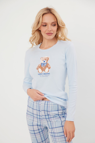 Katrin Dámske pyžamo s dlhým rukávom a dlhými nohavicami Italian Fashion - modrá/print