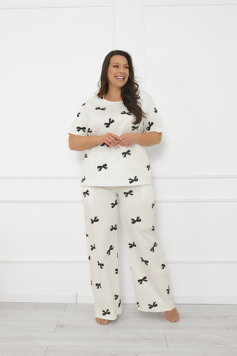 Dámske pyžamo Figaro - ecru, bavlna, krátky rukáv + dlhé nohavice Italian Fashion
