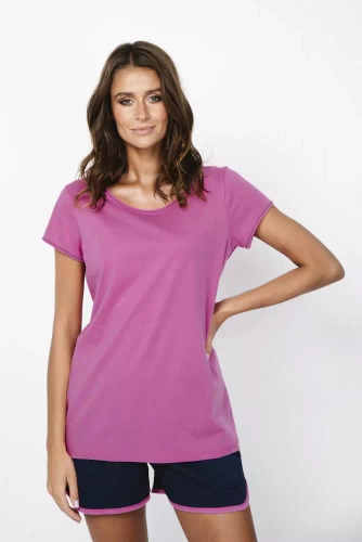 Ontega Dámske pyžamo s krátkym rukávom, šortky Italian Fashion- amarantová/ tmavo modrá