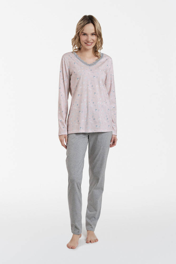 Simona Dámske pyžamo s dlhým rukávom a dlhé nohavice Italian Fashion - potlač/melanžová