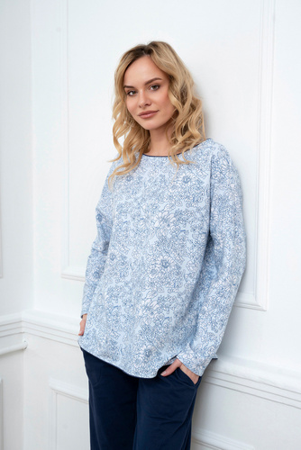 Gracjela Dámske pyžamo s dlhým rukávom a dlhými nohavicami Italian Fashion - modrá/zelená potlač