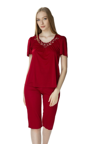 3639 Matylda Dámske pyžamo Mewa burgundy-viskóza hodváb, poľský výrobok, 3/4 dĺžka