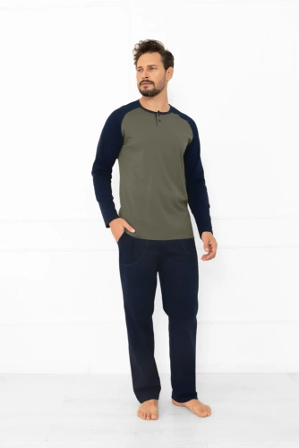 Alexander Pánske pyžamo Italian Fashion olive - bavlna, dlhé. rukávy a nohavice