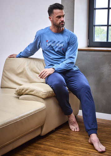 Pánske pyžamo 322/301 Marathon modré - bavlnené, s dlhým rukávom, športový štýl