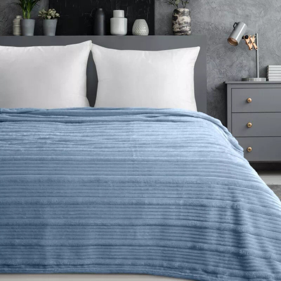 Deka prehoz Nina 220x200 flanel 3D mäkký Eurofirany 300 GSM modrý