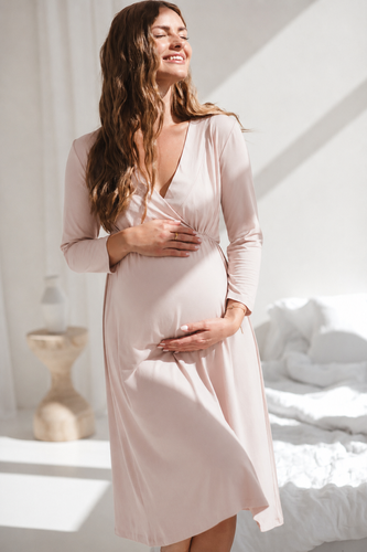Star Light tehotenská a dojčiaca nočná košeľa bambusová 7/8 Milk&Love – pudrovo ružová