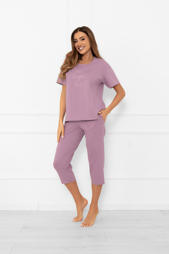 Dámske pyžamo Ksara - krátky rukáv, nohavice 3/4, bavlna Italian Fashion - heather