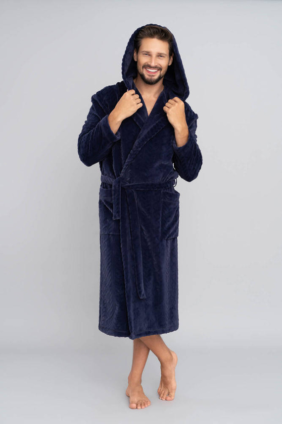 Zygmunt Pánsky župan s kapucňou Italian Fashion - tmavomodrý