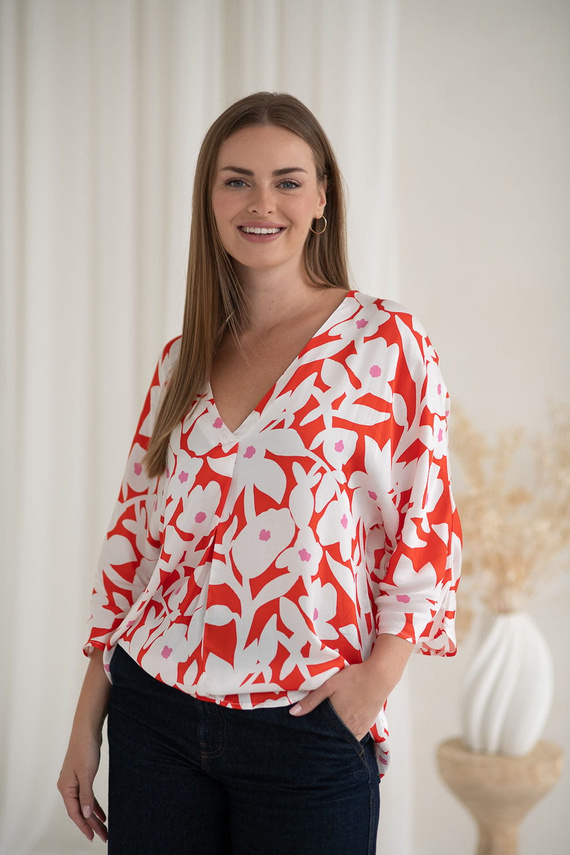 Materská blúzka Mamafullness Milk&Love v kvetinovej farbe - viskóza, 3/4 rukáv, oversize