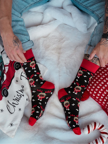 1290-036 Pánske ponožky Mopsy Milena Black - slávnostné, farebné, bavlnené