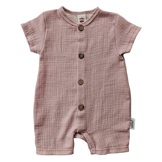 Baby Rampers Just Muslin 02235RR Makoma rose - mušelín 100% bavlna, krátky rukáv