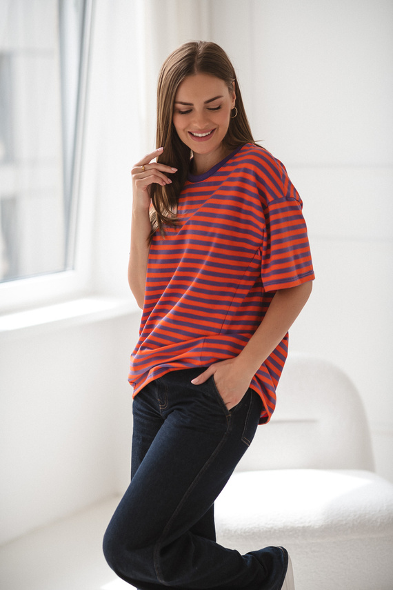 Mamahood Tričko pre tehotenstvo a dojčenie Milk&Love fialová a oranžová - pohodlné a štýlové