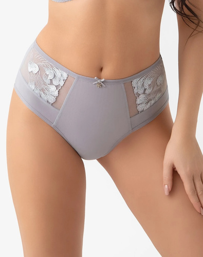 Nohavičky brazílske Gorsenia B023 Elsa sivé s kvetinovou výšivkou a sieťovinou