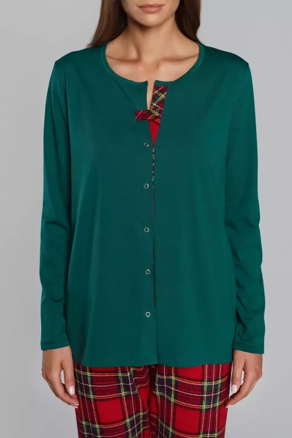 Zorza dámske pyžamo s dlhým rukávom, nohavice Talianska móda - zelená/potlač