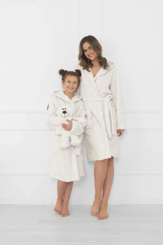 Detský plyšový župan Italian Fashion ecru - v medvedíkovom prevedení, teplý, s kapucňou