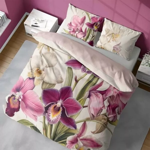 5427 3D posteľná bielizeň z mikrovlákna s exotickými orchideami na krémovom pozadí - Detexpol