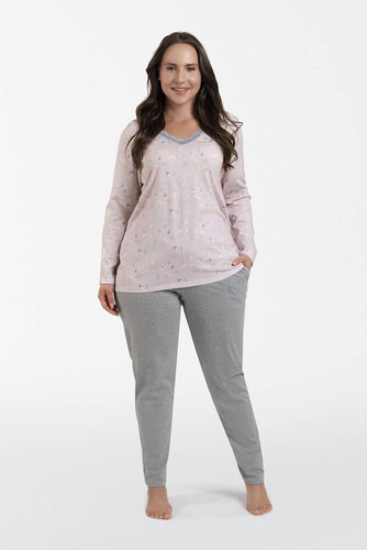Simona Dámske pyžamo s dlhým rukávom a dlhé nohavice Italian Fashion - potlač/melanžová
