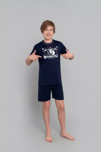 Chlapčenské pyžamo Gibson s krátkym rukávom, nohavice Italian Fashion - tmavomodré