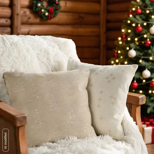 Vianočný návlek na vankúš Eurofirany Chp 296 45x45 cm, chenille s výšivkou, 300 g/m², béžový