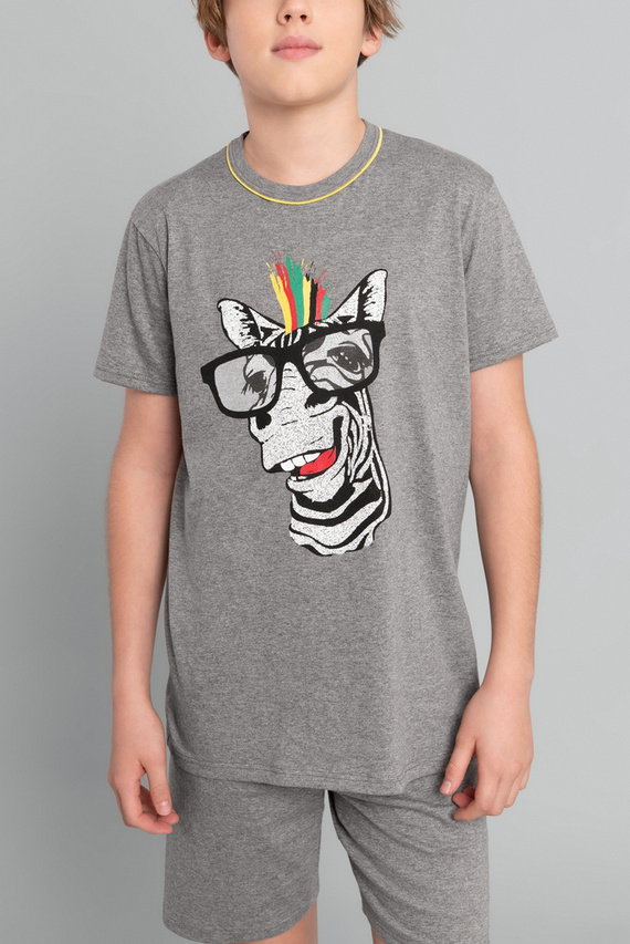 Chlapčenské pyžamo s krátkym rukávom Crazy Boys, nohavice Italian Fashion- medium melange