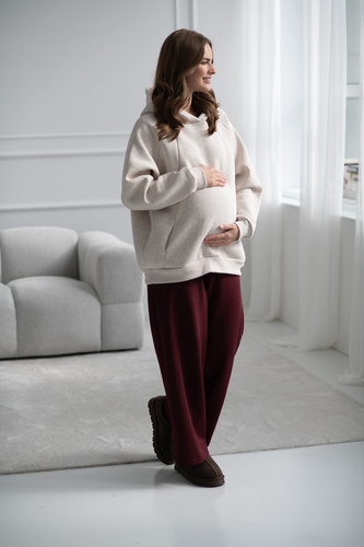 Široké tehotenské nohavice Wide Flow Milk & Love Wide Leg s pásom 2v1 bordové