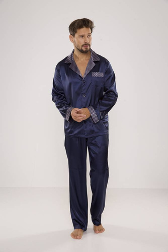 939 Pánske saténové pyžamo - tmavomodré