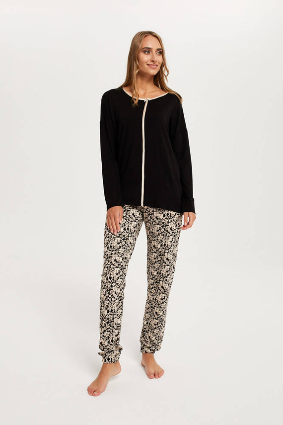 Guyana Dámske pyžamo s dlhým rukávom a dlhými nohavicami Italian Fashion - čierna/potlač