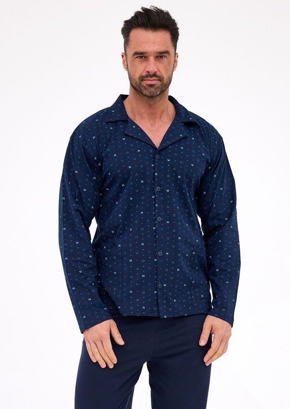 114/80 Pánske pyžamo Cornette | Otvorená predná časť, 100% bavlna, golier a vrecká