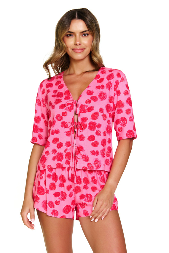 7362 Doctor Nap - dámske viskózové pyžamo, viazaná blúzka + šortky | 100% viskóza, poľská výroba - ružové
