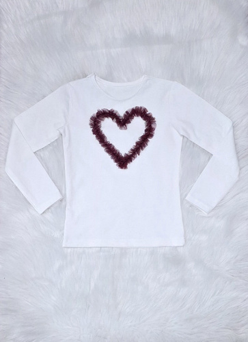 Mia Bambarillo ecru bordová dievčenská blúzka so srdiečkom z bavlny a tylu