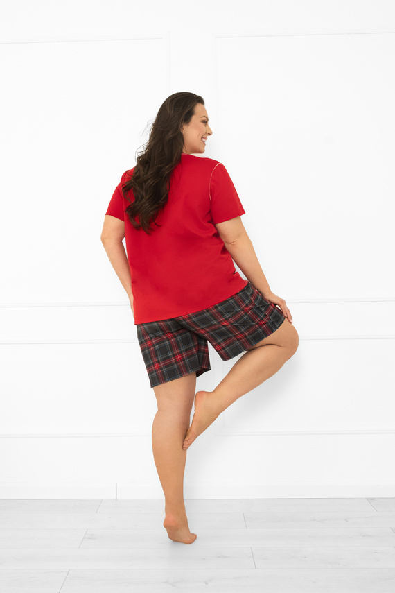 Dámske pyžamo Italian Fashion v červenej farbe - bavlna, krátke rukávy a krátke nohavice, kockované