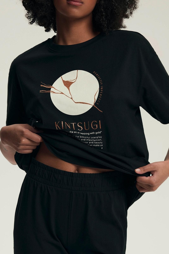 Dámske pyžamo 43728 Dairoku čierne - bavlna, krátky rukáv, rybárske nohavice