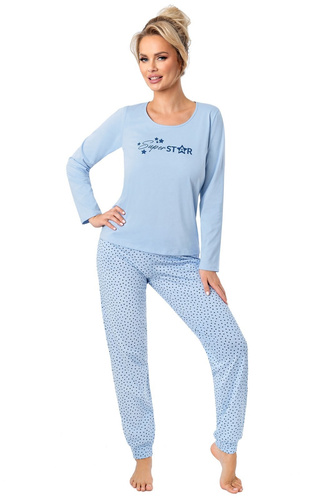 Dámske pyžamo Donna Star Long modré - bavlnené, s dlhým rukávom, balené v plastovom vrecku