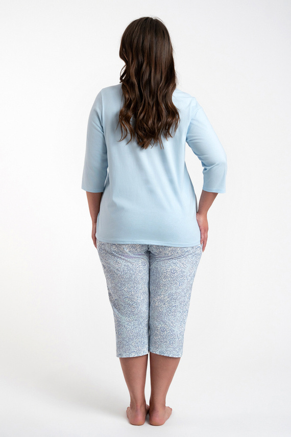 Salli Dámske pyžamo 3/4 rukávy a 3/4 nohavice Talianska móda - modrá/potlač