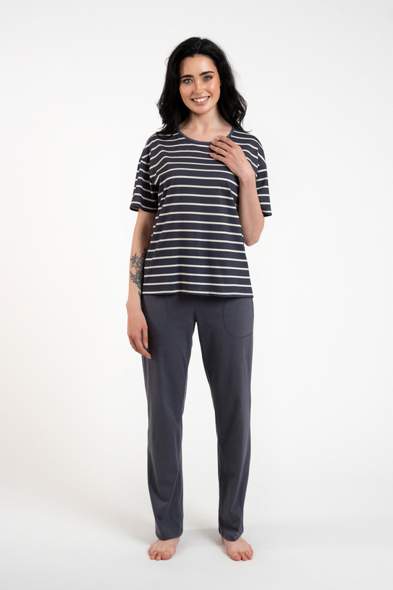 Betty Dámske pyžamo s krátkym rukávom a dlhými nohavicami Italian Fashion - grafitová/grafitová potlač