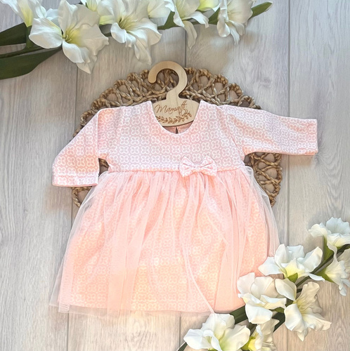 Dojčenské šaty body Mamatti SB15903 tyl kvety dlhý rukáv