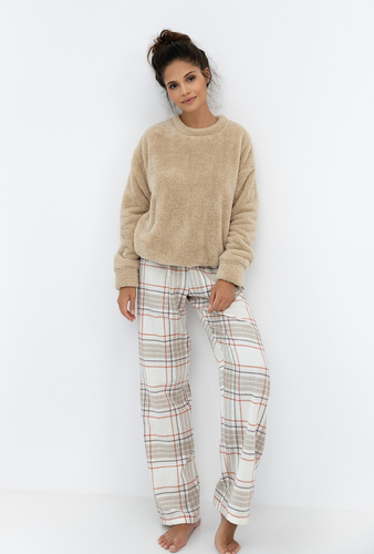 Dámske pyžamo Joyce Sensis - teplé pyžamo s mäkkou vrchnou časťou a károvanými nohavicami