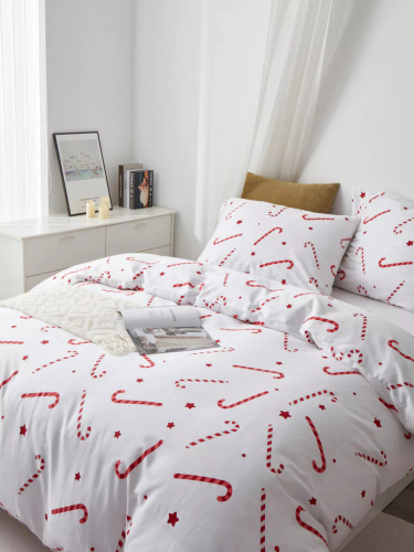 Candycanes Vianočné bavlnené saténové posteľné prádlo Spod Igły i Nitki biele červené candycanes - elegantné a mäkké