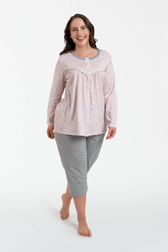 Daniela Dámske pyžamo s dlhým rukávom, 3/4 nohavice Talianska móda - potlač/melanžová
