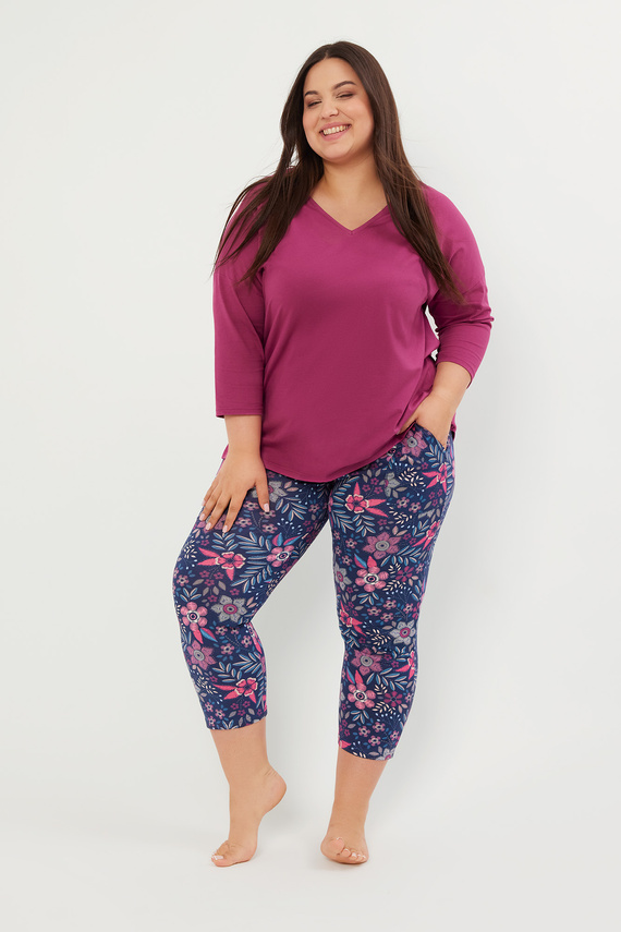 Folk Dámske pyžamo 3/4 rukávy, 7/8 nohavice Talianska móda - blackberry/print