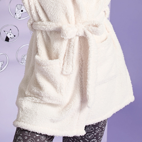 Igrid Dámsky župan Sorbetto - biely, nadýchaný s kapucňou s medvedíkom