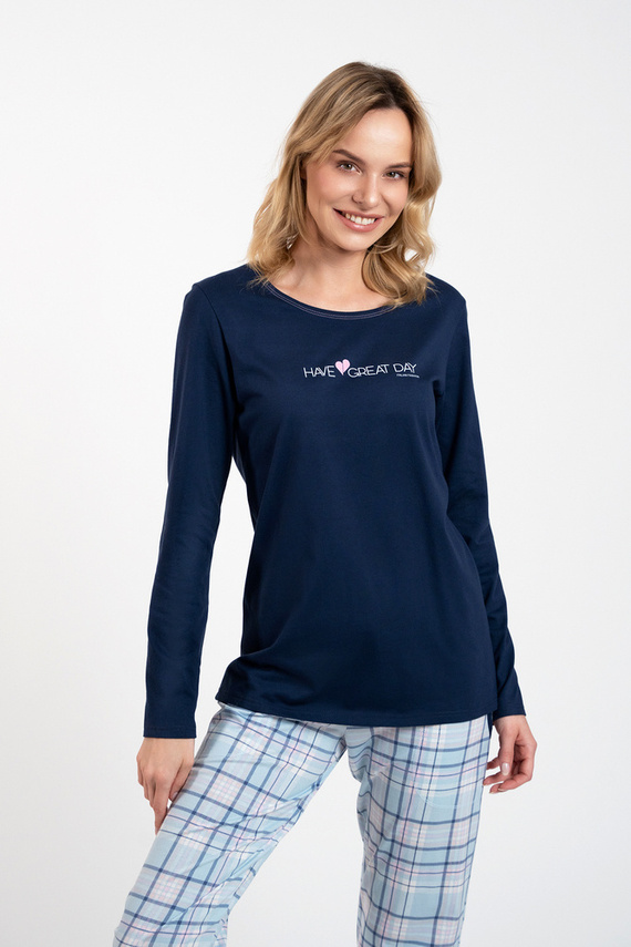 Glamour Dámske pyžamo s dlhým rukávom a dlhými nohavicami Italian Fashion - námornícka modrá/potlač