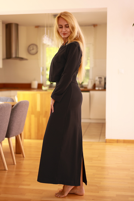 Irving - dámsky komplet: maxi šaty + blúzka, 95% bavlna 5% elastan | Poľská značka Mirale - čierna