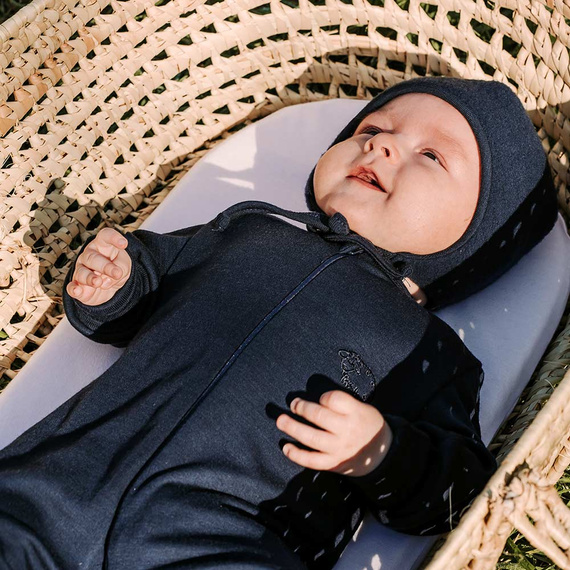 Merino detský overal Eevi - tmavomodrý, 100% merino vlna, obojstranný zips