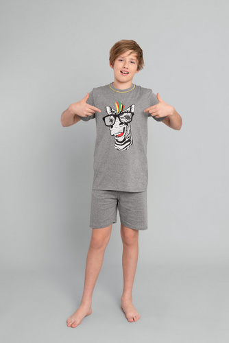 Chlapčenské pyžamo s krátkym rukávom Crazy Boys, nohavice Italian Fashion- medium melange