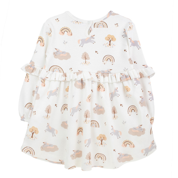 141970 Nicol šaty s dlhým rukávom - krémová bavlna s jednorožcami