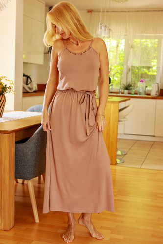 Grace Mirale - Dlhé viskózové šaty s rozparkom | Poľská výroba - latte
