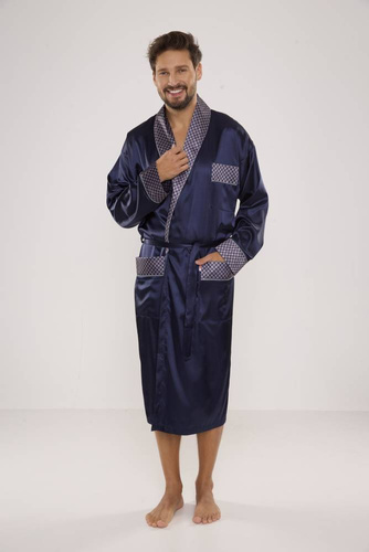 940 Forex pánsky saténový župan - tmavomodrý