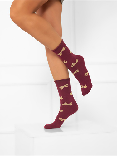 S183D Figaro Dámske dlhé netlakové ponožky Italian Fashion - mašle bordová