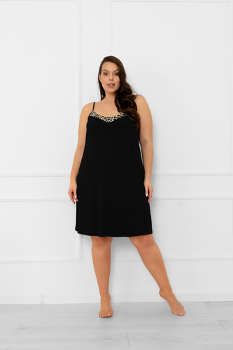 Nočná košeľa Kongo Italian Fashion - čierna, bez ramienok, leopardia potlač